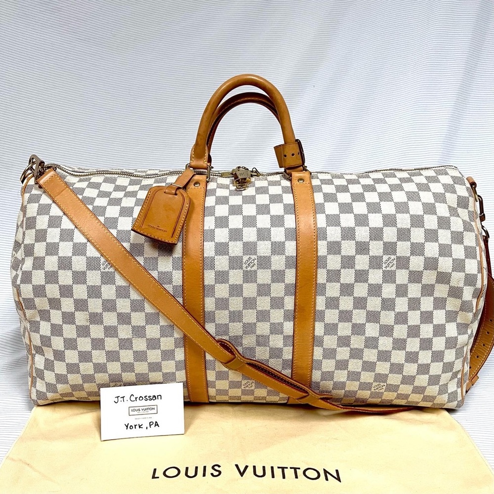 ‼️SOLD‼️ AUTH. Louis Vuitton Damier Azur Keepall 55 Bandouliere
